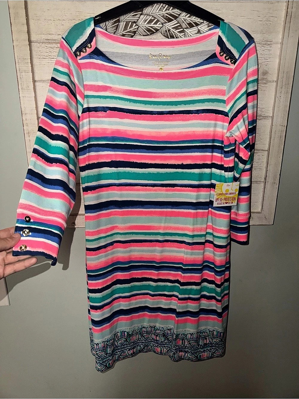 Lilly Pulitzer Long Sleeve Midi Dress in Pink & Blue NWT